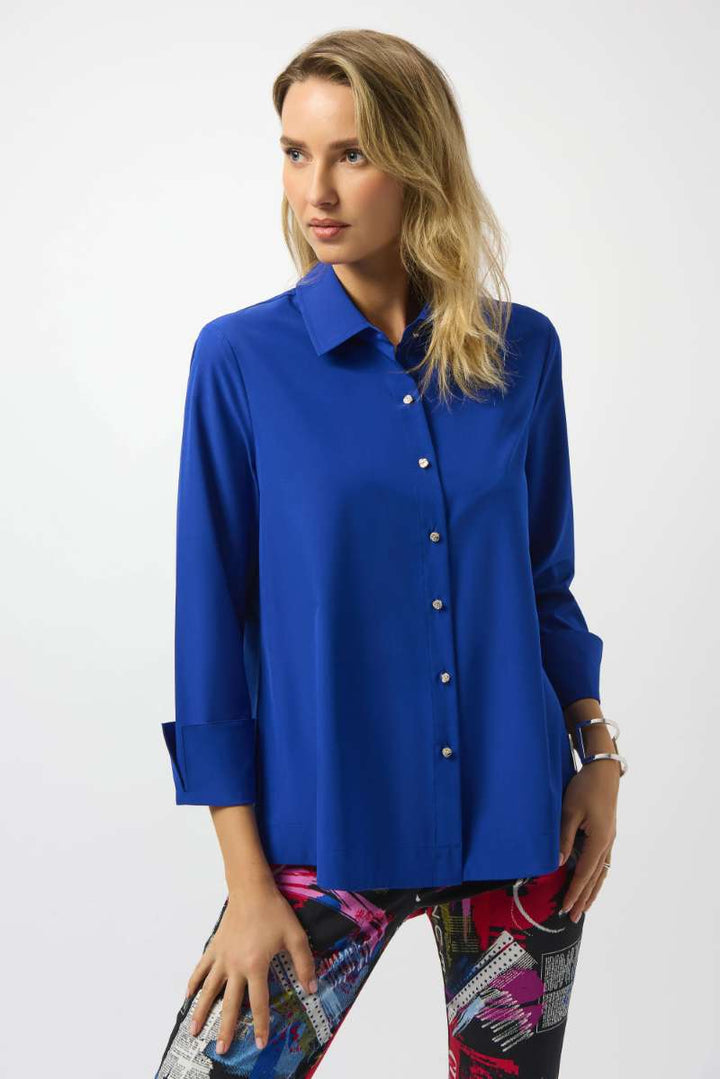 Stretch Poplin Button-Front Boxy Blouse in Royal Sapphire 253923 by Joseph Ribkoff