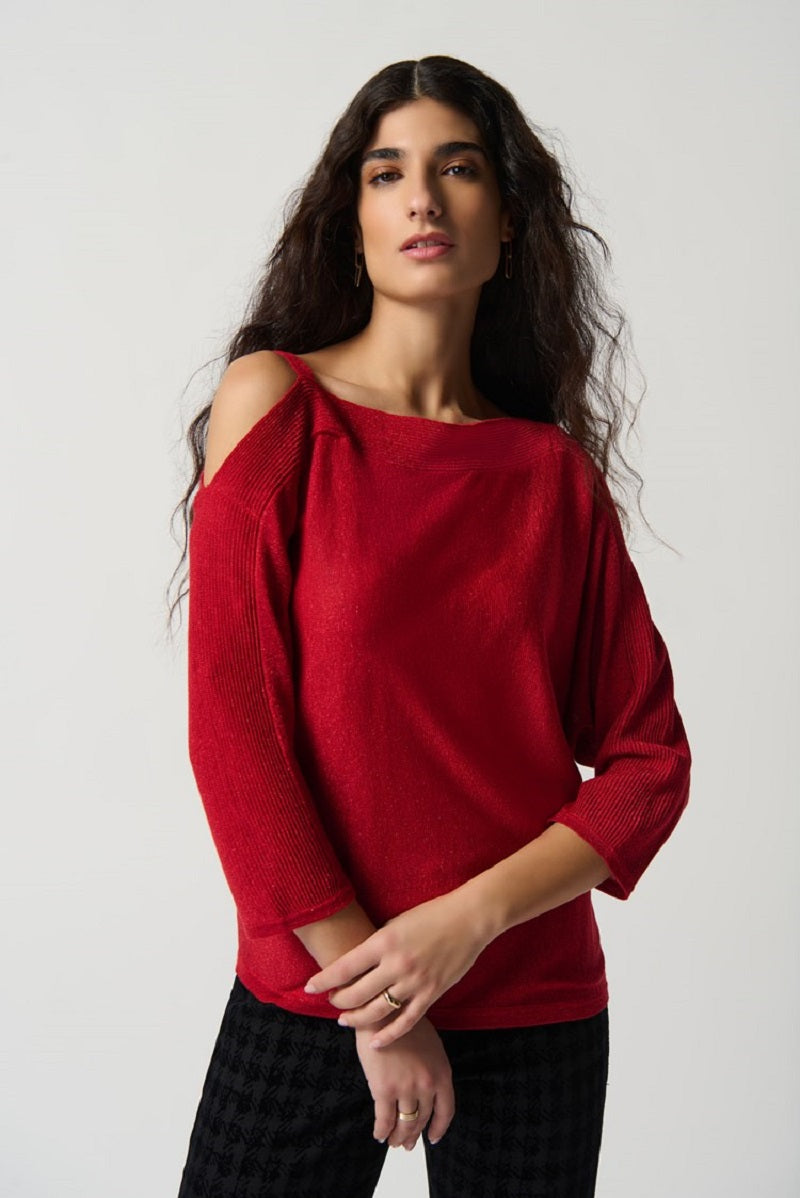 Joseph Ribkoff Sweater Knit One Shoulder Top in Lipstick Red