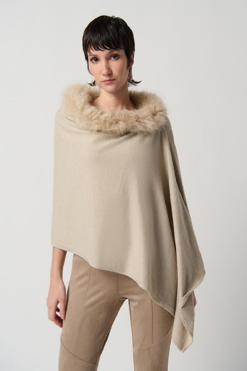 JOSEPH RIBKOFF, 254934, Jacquard Sweater Knit Cape with Faux Fur Accents main image 1