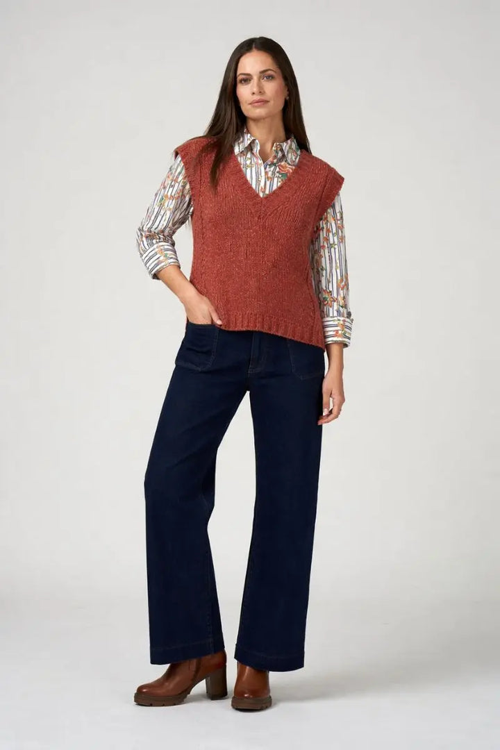 Woman wearing Tilly Vest in Redwood by Loobie’s Story LSK2616 front view