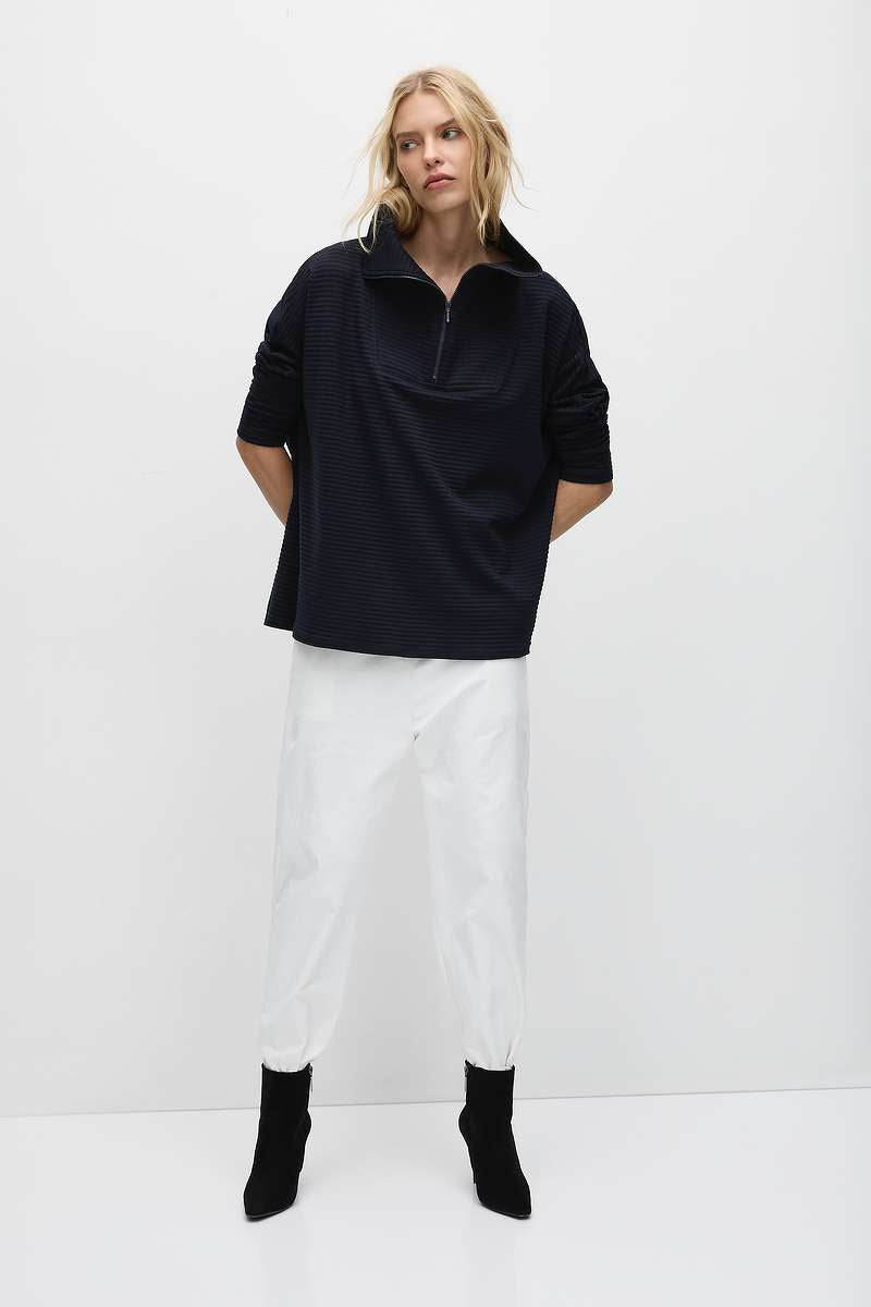 Pre Order Tapered Flat Pant in Stone, Black & Leather Twill F416 1831 by MELA PURDIE