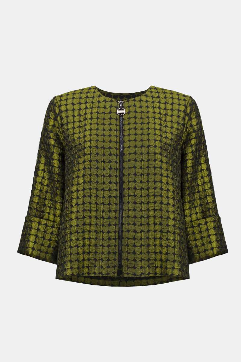 Textured Dot Jacquard Swing Jacket in Black Green 253125 by Joseph Ribkoff