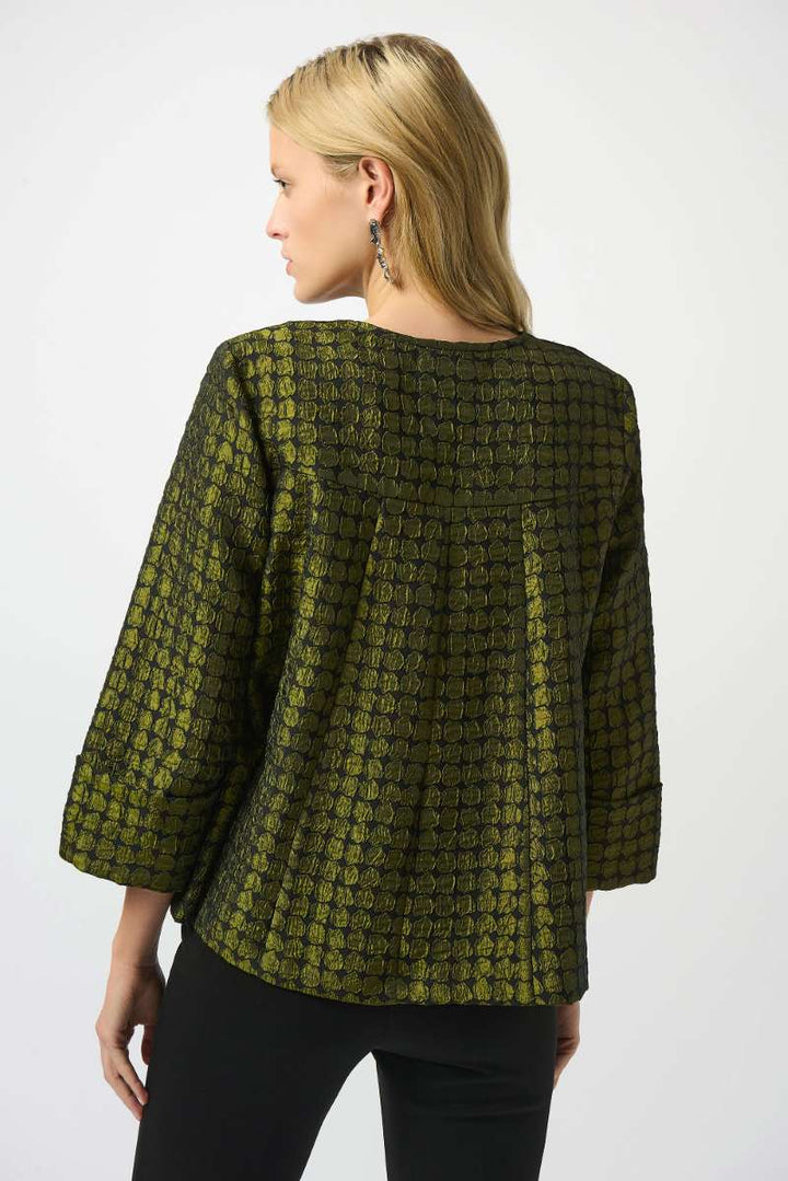 Textured Dot Jacquard Swing Jacket in Black Green 253125 by Joseph Ribkoff