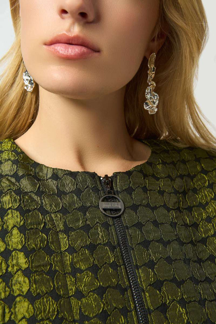 Textured Dot Jacquard Swing Jacket in Black Green 253125 by Joseph Ribkoff
