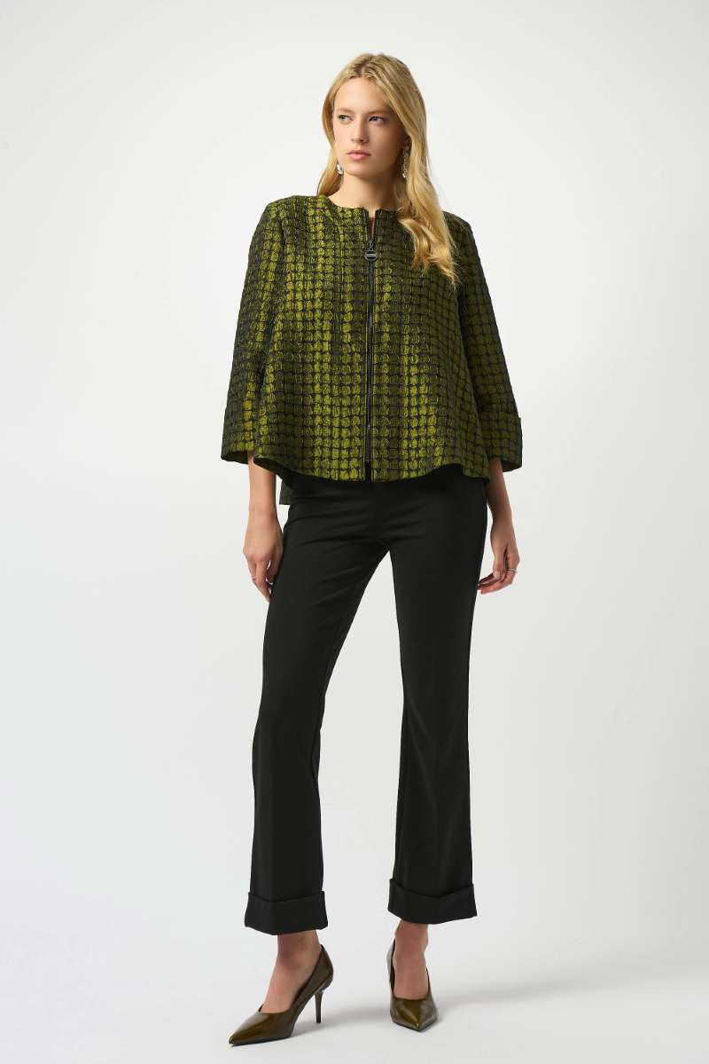 Textured Dot Jacquard Swing Jacket in Black Green 253125 by Joseph Ribkoff