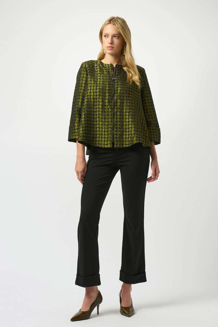 Textured Dot Jacquard Swing Jacket in Black Green 253125 by Joseph Ribkoff