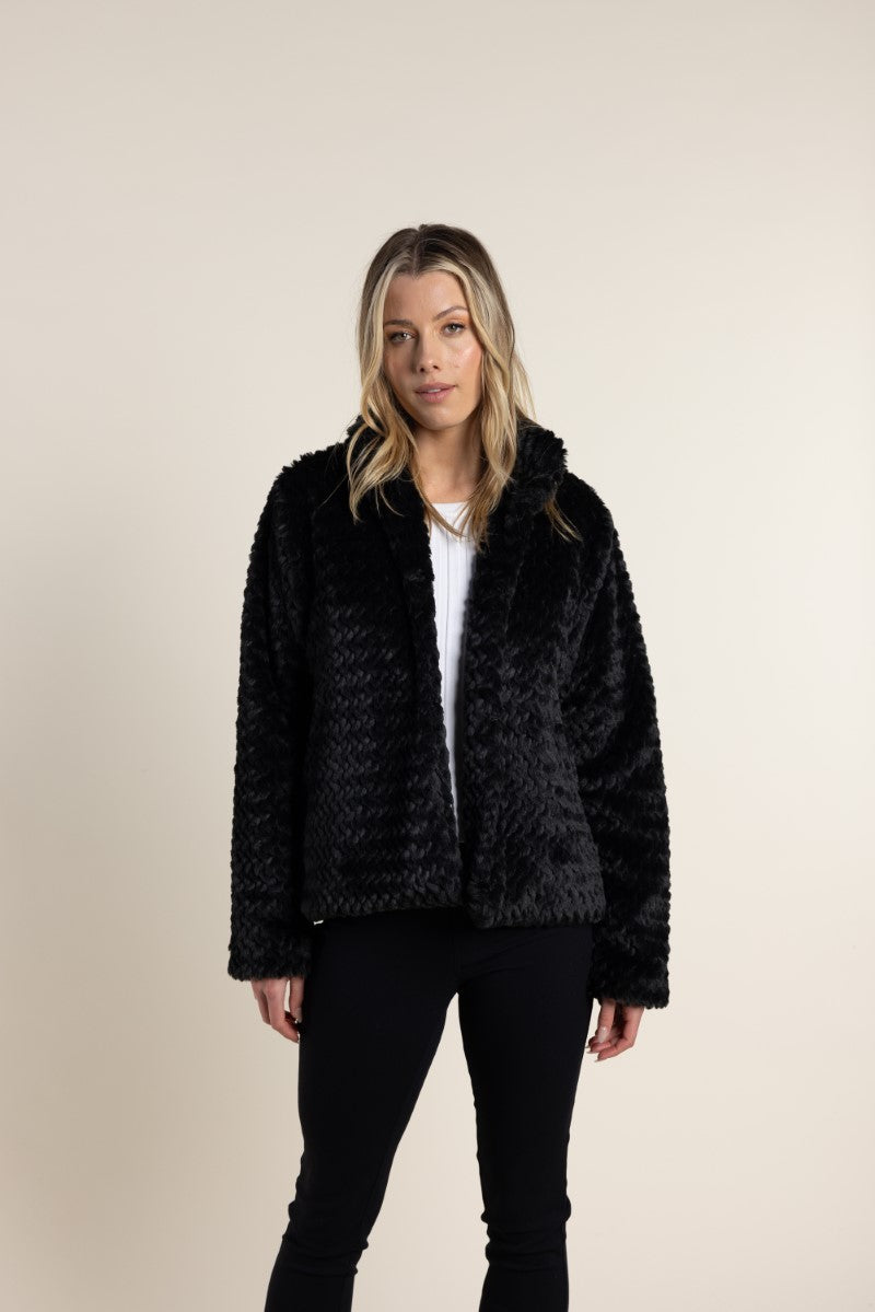Two-T's Textured Fur Jacket in Black 2761 | Weekends