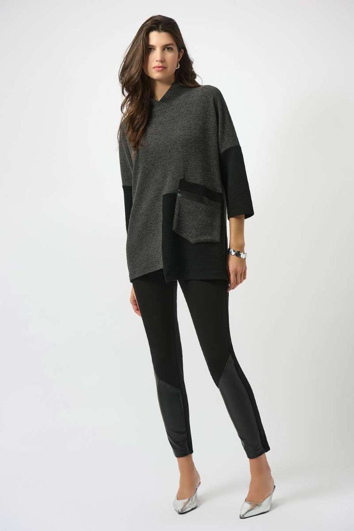 Textured Knit Color Block Boxy Top in Grey Black 253083 by Joseph Ribkoff