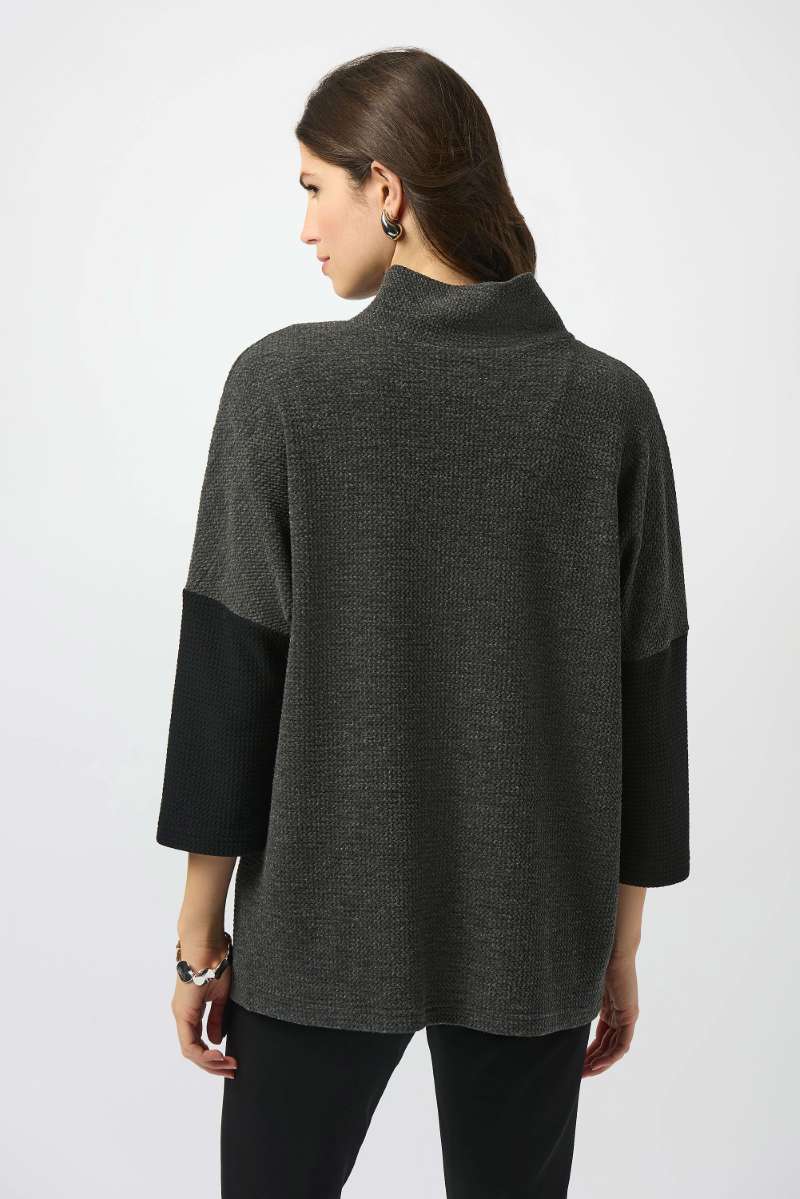 Textured Knit Color Block Boxy Top in Grey Black 253083 by Joseph Ribkoff