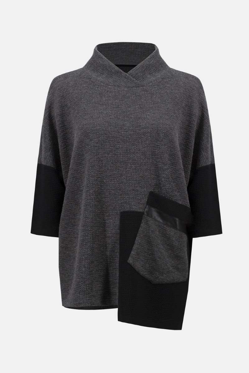 Textured Knit Color Block Boxy Top in Grey Black 253083 by Joseph Ribkoff