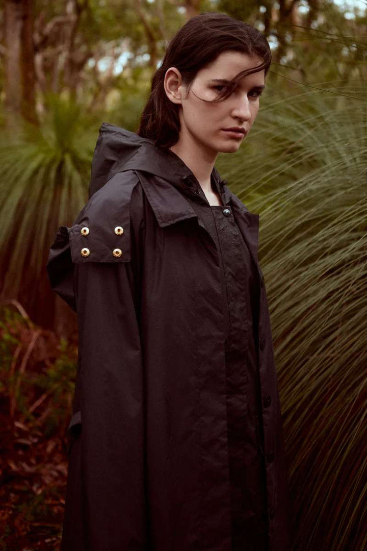 PAQME Trench Recycled Womens Raincoat 204B in Black in Black, size S