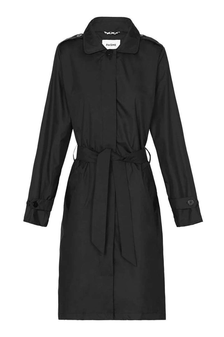 PAQME Trench Recycled Womens Raincoat 204B in Black in Black, size S