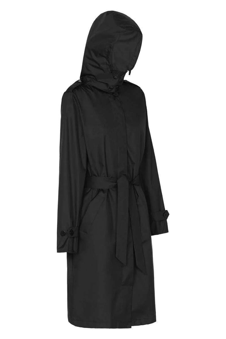 PAQME Trench Recycled Womens Raincoat 204B in Black in Black, size S