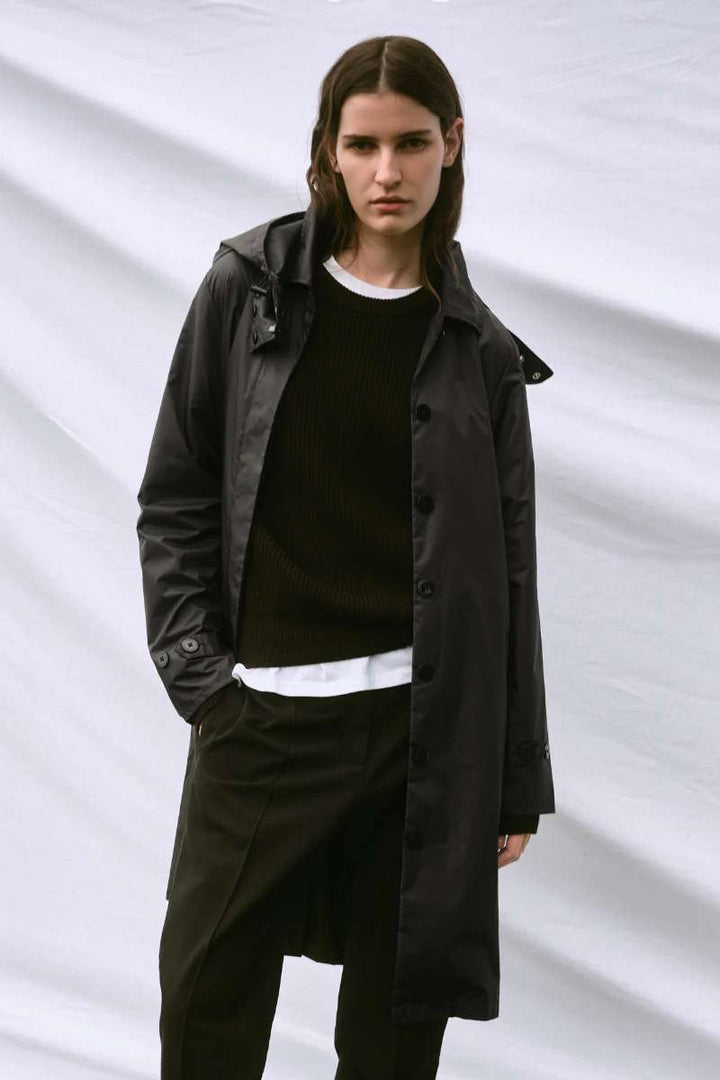 PAQME Trench Recycled Womens Raincoat 204B in Black in Black, size S