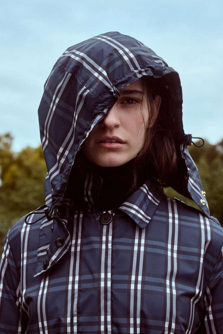 PAQME Trench Recycled Womens Raincoat 204C in Check in Check, size S