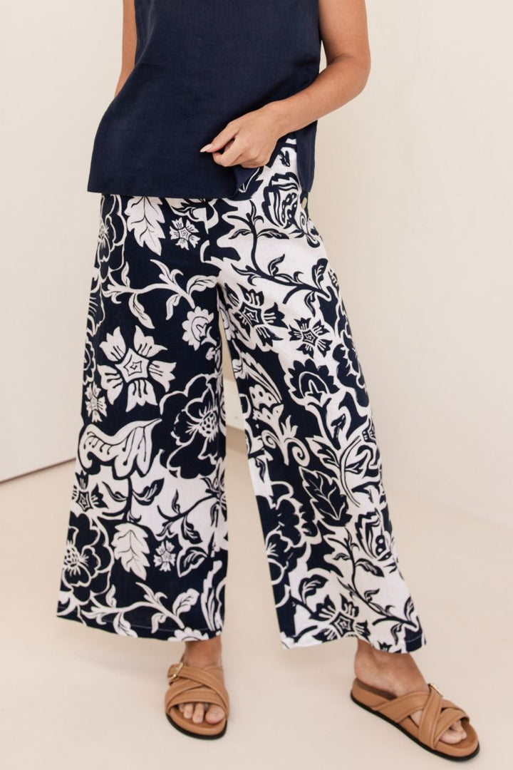 Vine Print Palazzo Pant in Navy by See Saw in True Navy / 8