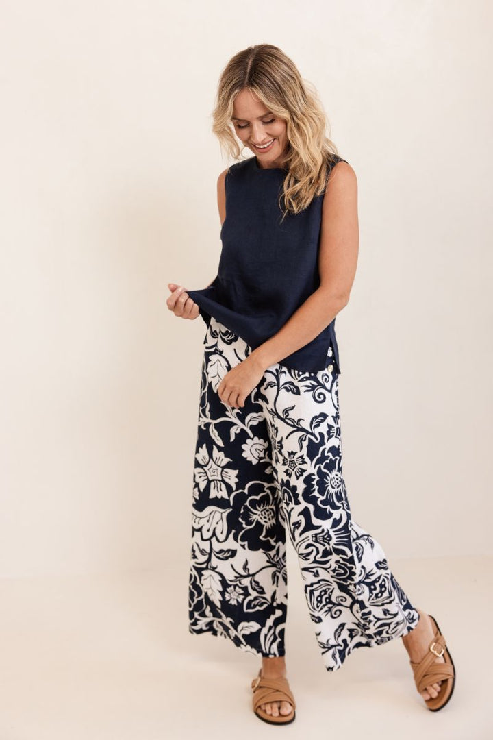 Vine Print Palazzo Pant in Navy by See Saw in True Navy / 8