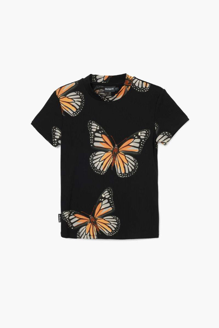 Women Knit T-Shirt Croise Short Sleeve in Black 24WWTK55 by Desigual