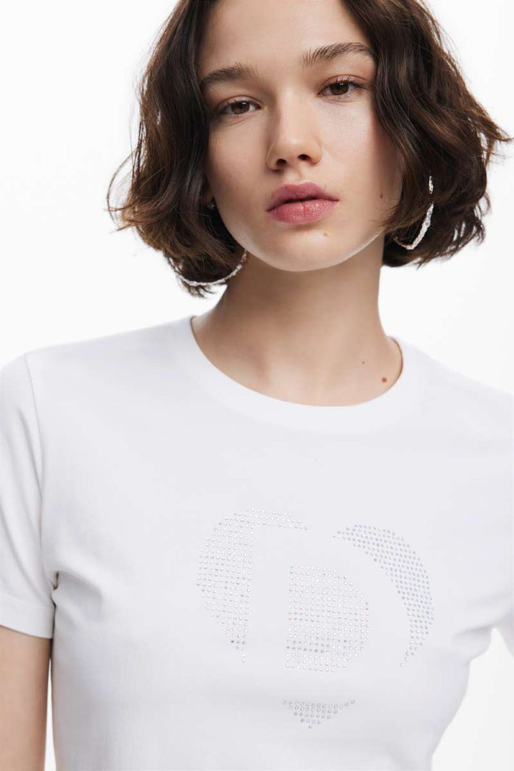 Women Knit T-Shirt Daisy Short Sleeve in White 24WWTK01 by Desigual
