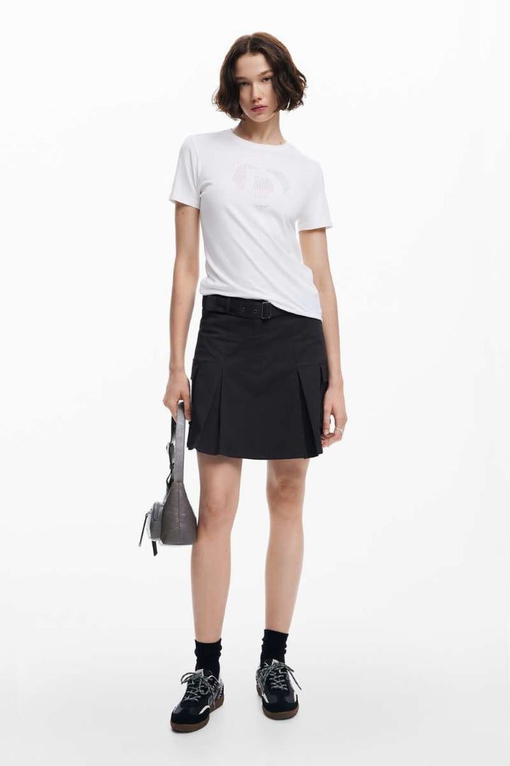 Women Knit T-Shirt Daisy Short Sleeve in White 24WWTK01 by Desigual