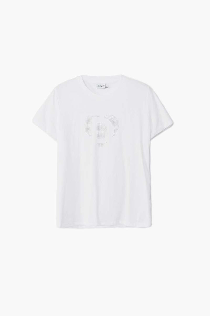 Women Knit T-Shirt Daisy Short Sleeve in White 24WWTK01 by Desigual