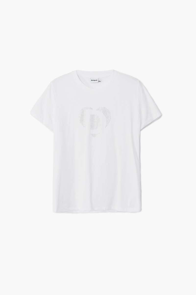 Women Knit T-Shirt Daisy Short Sleeve in White 24WWTK01 by Desigual