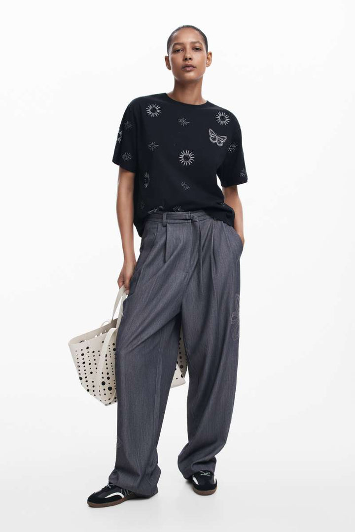 Women Knit T-Shirt Tarot Short Sleeve in Black 24WWTK96 by Desigual