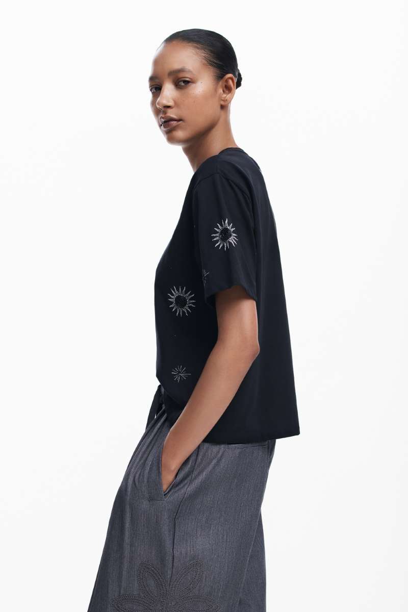 Women Knit T-Shirt Tarot Short Sleeve in Black 24WWTK96 by Desigual