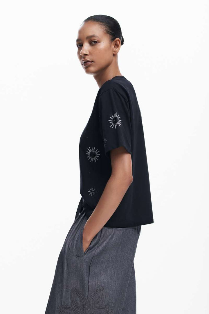 Women Knit T-Shirt Tarot Short Sleeve in Black 24WWTK96 by Desigual