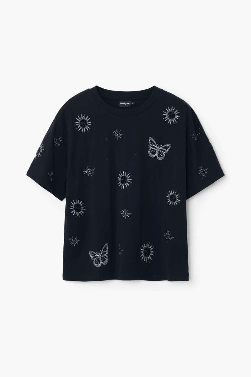 Women Knit T-Shirt Tarot Short Sleeve in Black 24WWTK96 by Desigual