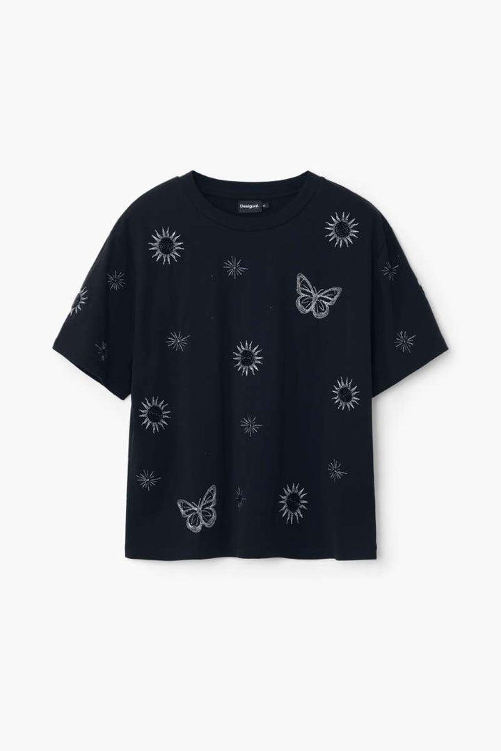 Women Knit T-Shirt Tarot Short Sleeve in Black 24WWTK96 by Desigual