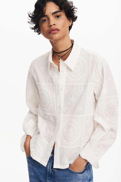 Desigual  Sendai White Patterned Textured Shirt 24WWCW31