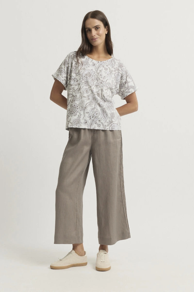 Yarra Trail Delicacy Tee YTWN3090 in Delicacy Print styled with wide leg pants
