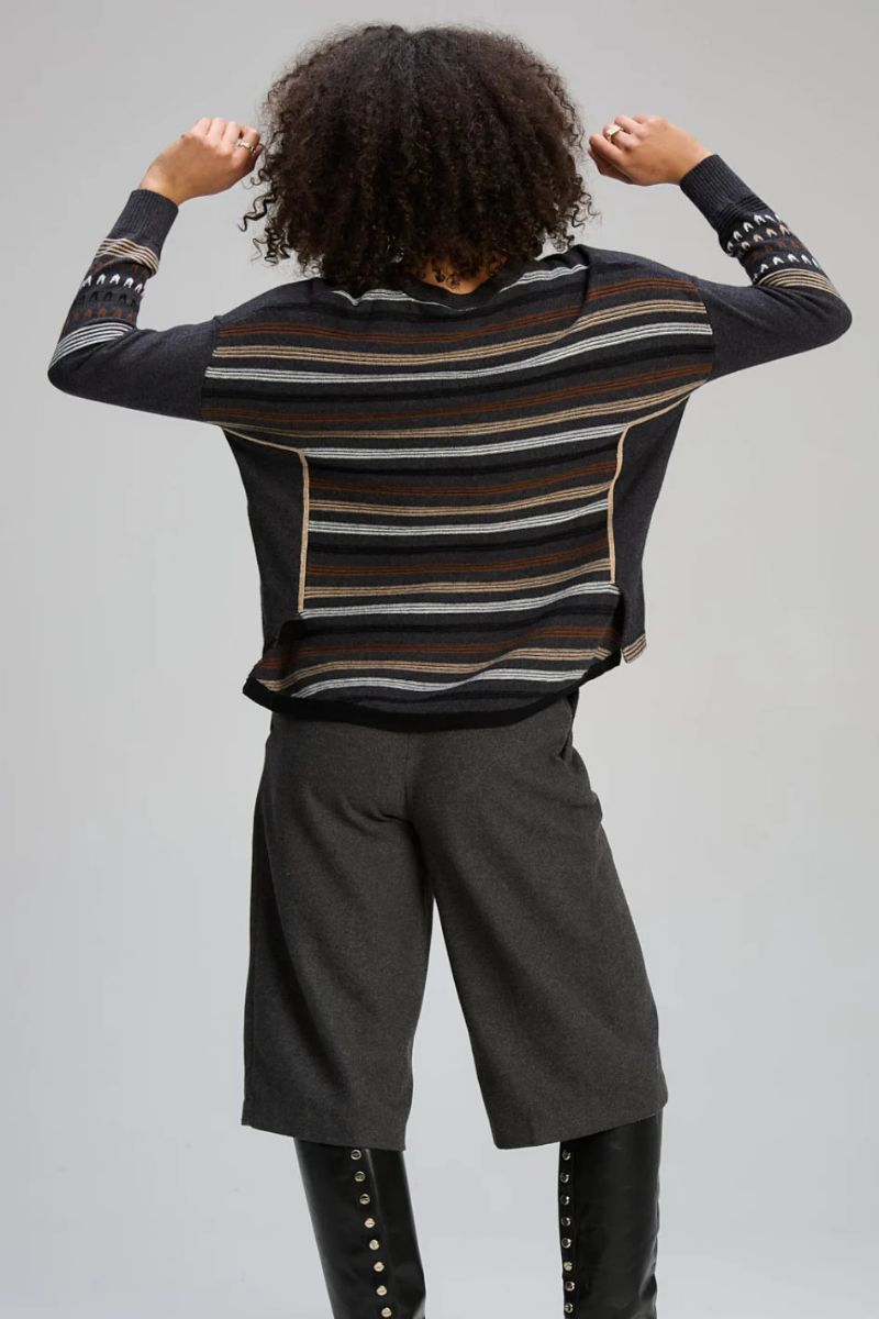 Woman wearing Textured Swing Jumper in Charcoal by Zaket & Plover back