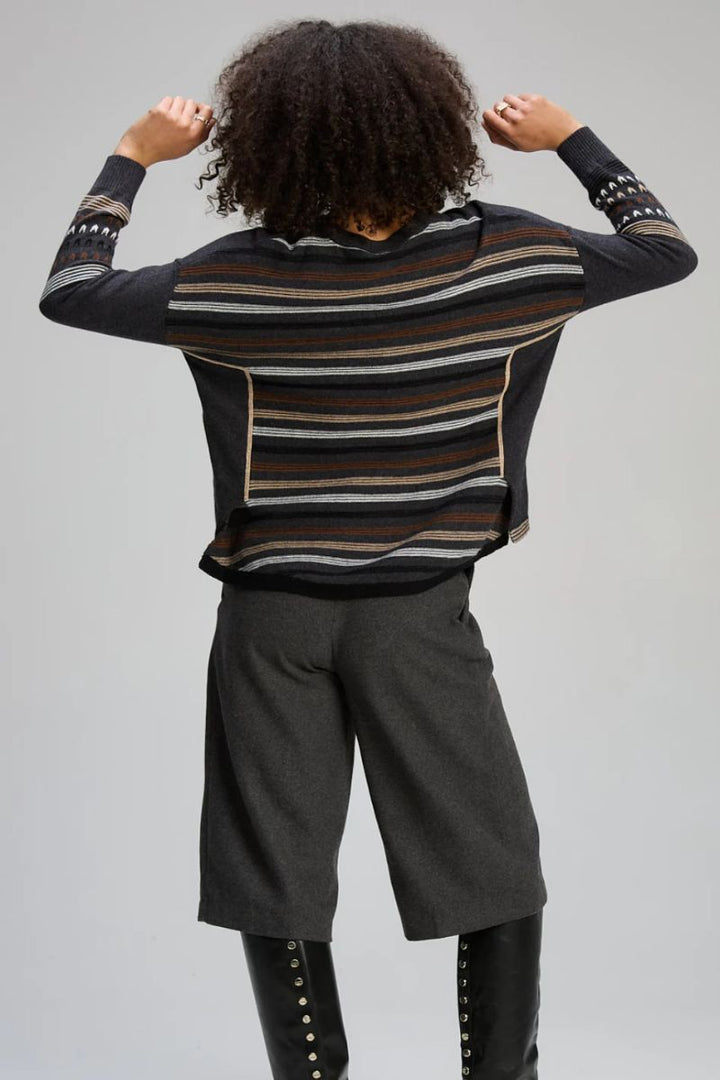 Woman wearing Textured Swing Jumper in Charcoal by Zaket & Plover back