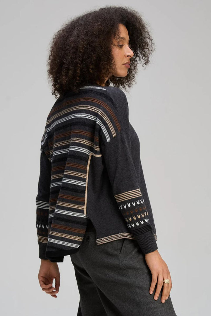 Woman wearing Textured Swing Jumper in Charcoal by Zaket & Plover side