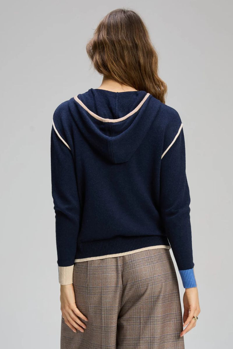Woman wearing Threaded Hoodie in Dark Denim by Zaket & Plover back