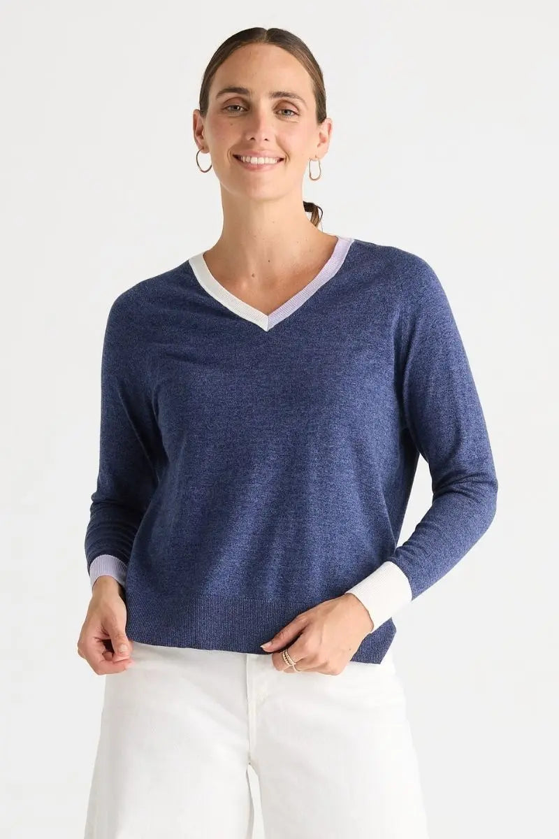 V Accent Knit in Denim by Zaket & Plover – ZP8803
