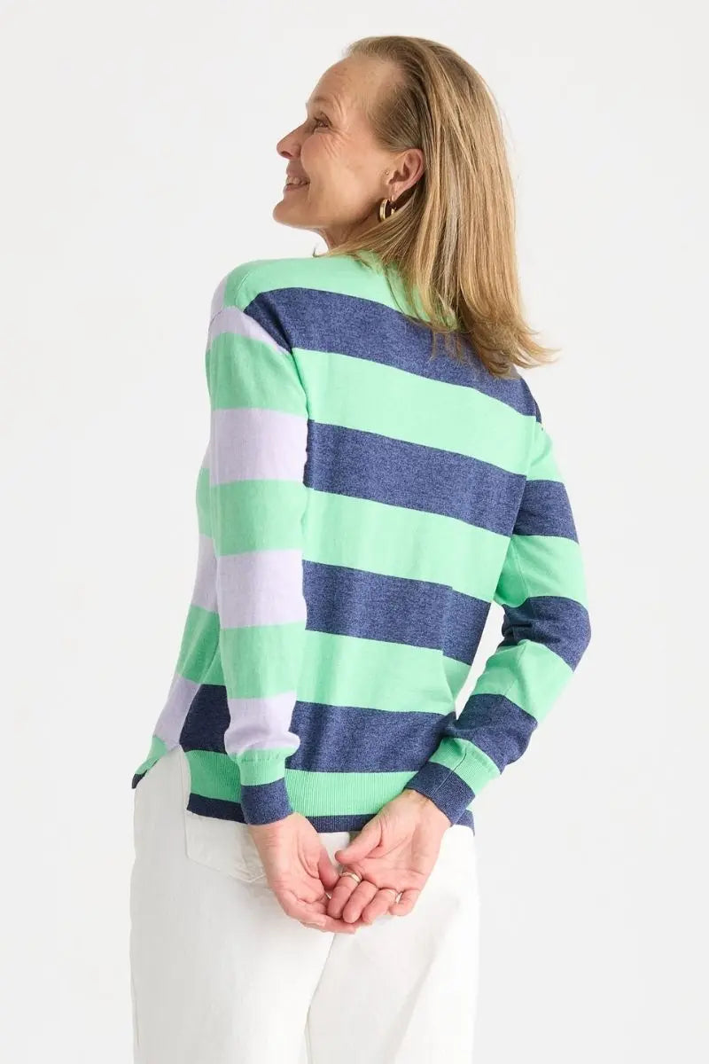Woman wearing Coastal Striped Knit in Jelly Mint by Zaket & Plover style ZP8804 back