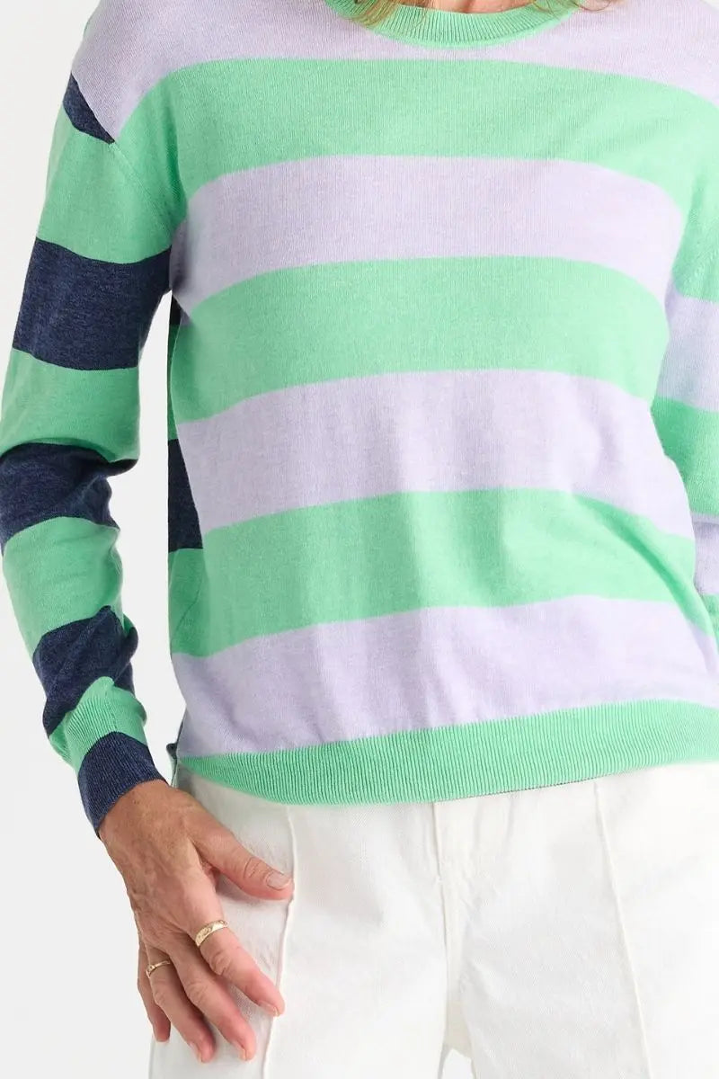 Detail of Coastal Striped Knit in Jelly Mint by Zaket & Plover style ZP8804 stripe and cuff