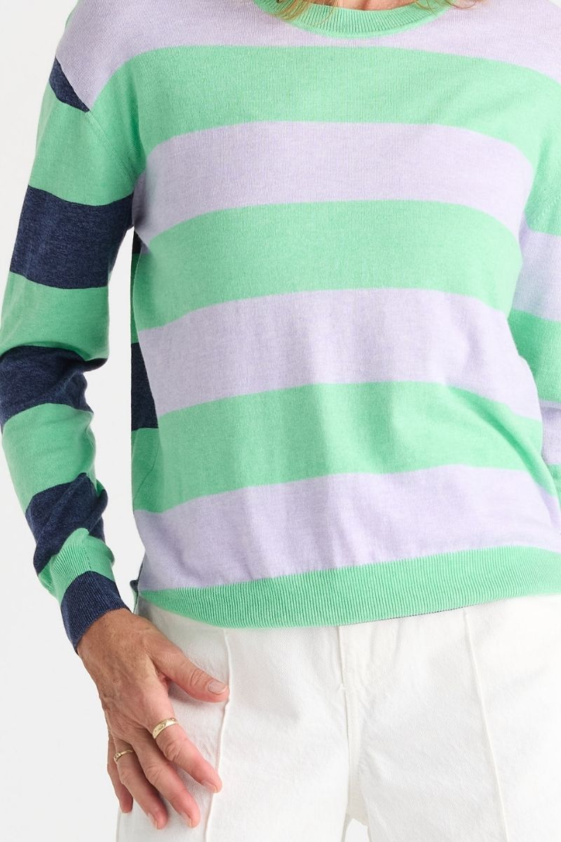 Detail of Coastal Striped Knit in Jelly Mint by Zaket & Plover style ZP8804 stripe and cuff