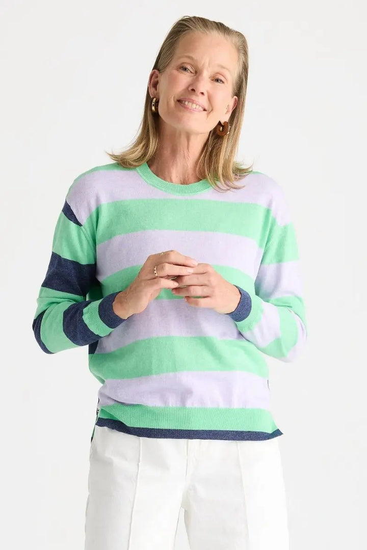 Woman wearing Coastal Striped Knit in Jelly Mint by Zaket & Plover style ZP8804 front