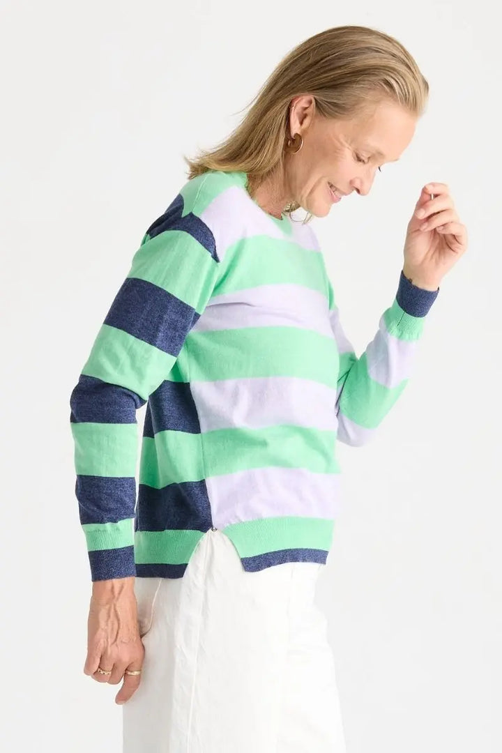 Woman wearing Coastal Striped Knit in Jelly Mint by Zaket & Plover style ZP8804 side