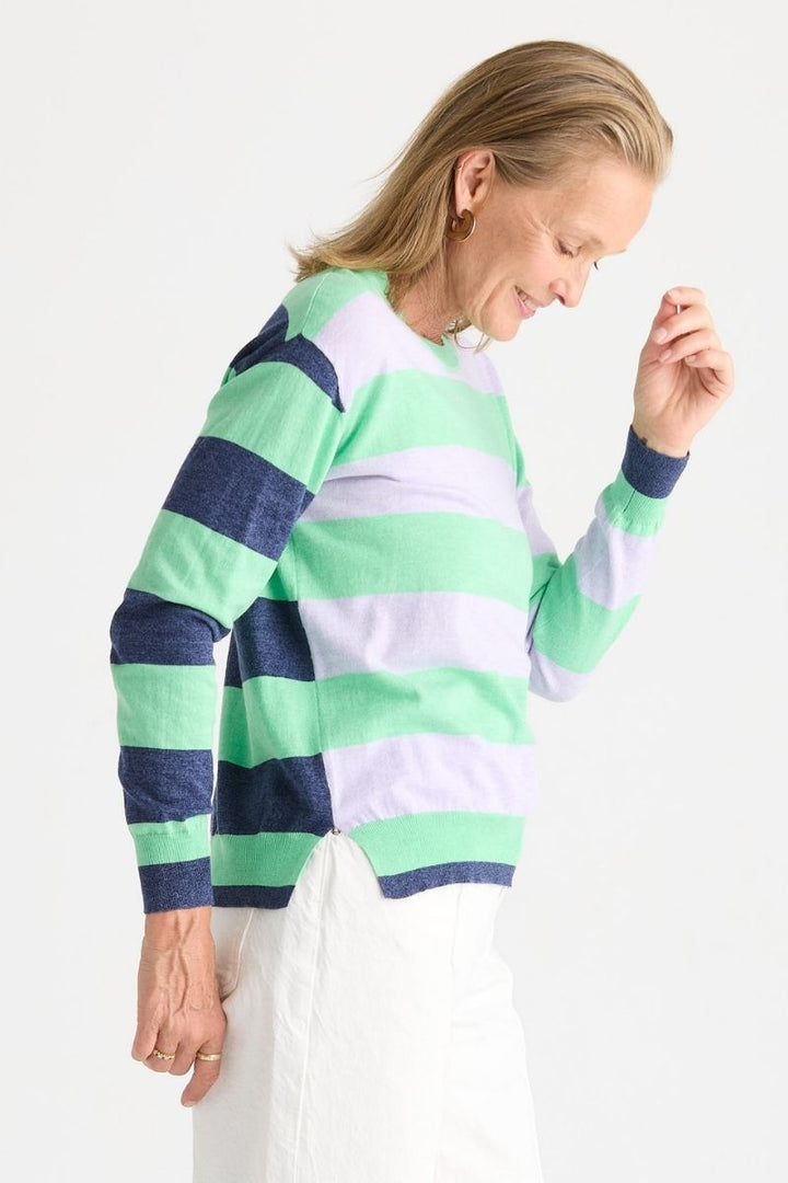Woman wearing Coastal Striped Knit in Jelly Mint by Zaket & Plover style ZP8804 side