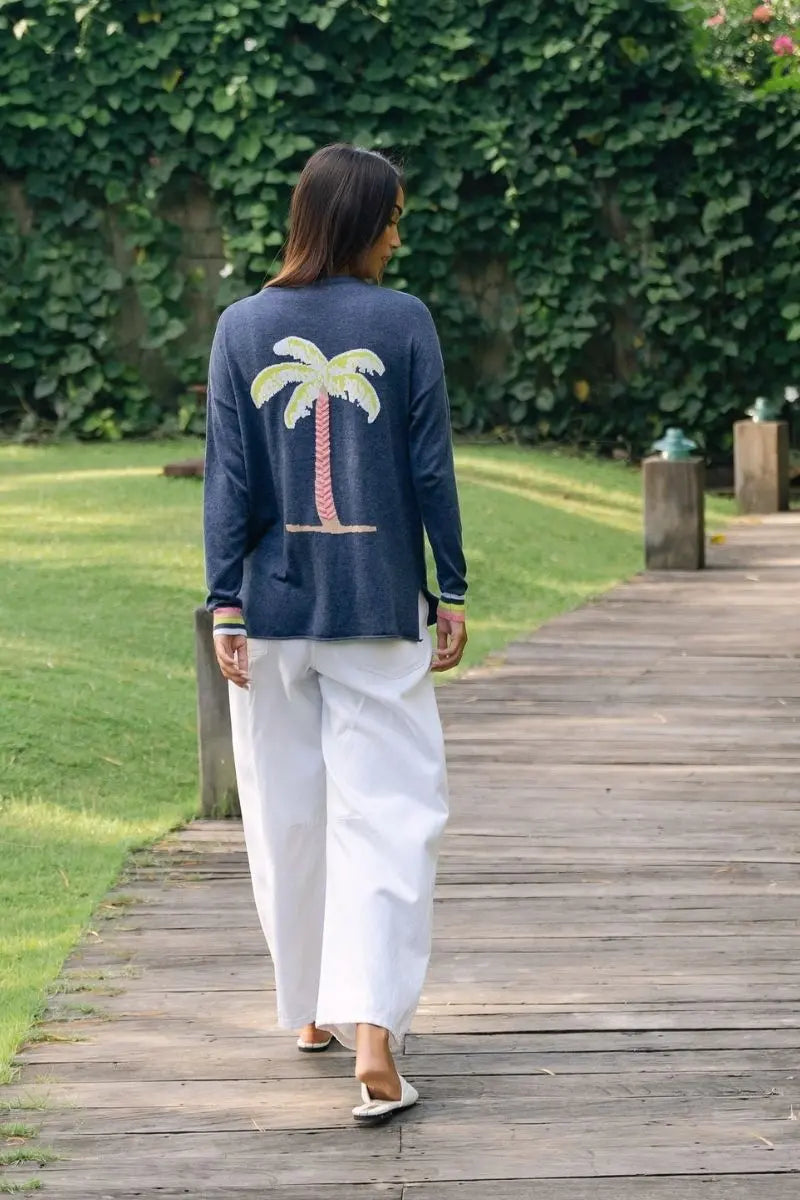 Woman wearing Island Tie Knit in Denim by Zaket & Plover style ZP8805 styled