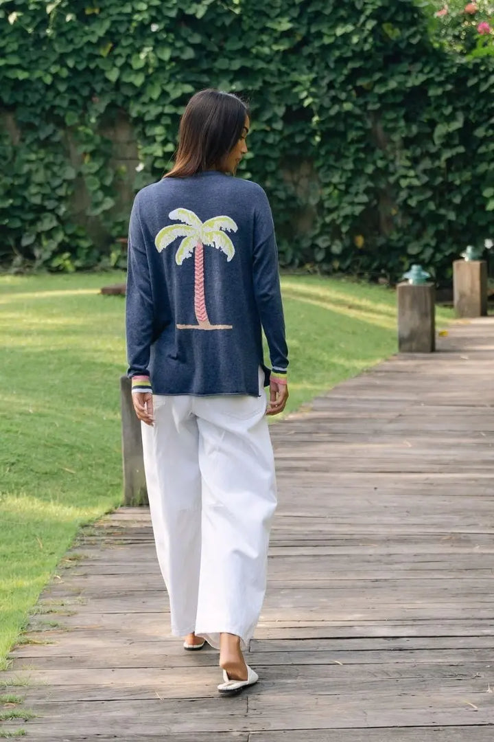 Woman wearing Island Tie Knit in Denim by Zaket & Plover style ZP8805 styled