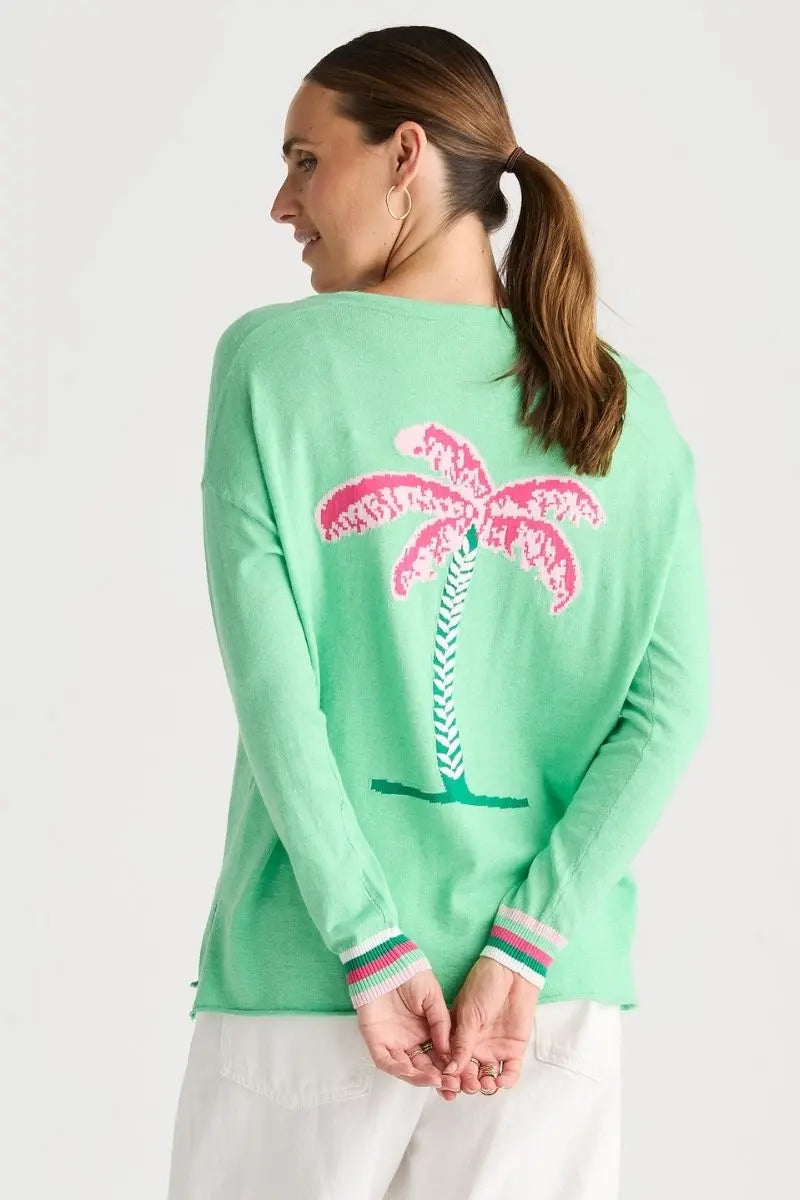 Back view of Island Tie Knit in Jelly Mint by Zaket & Plover style ZP8805 palm motif