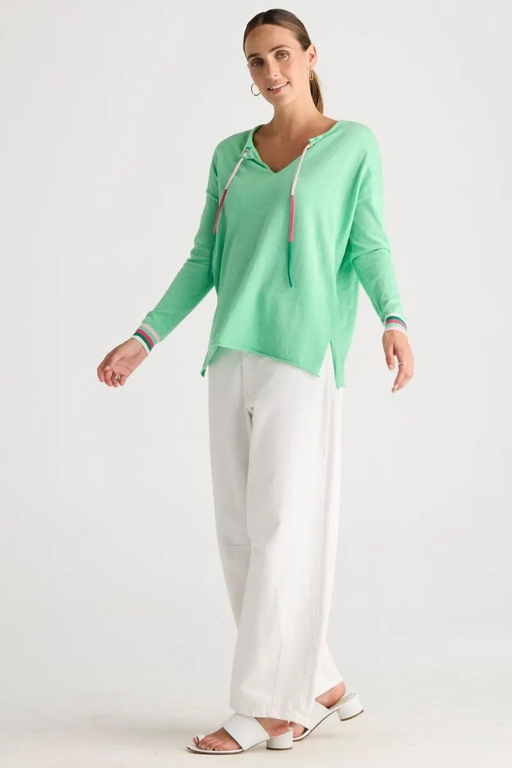 Woman wearing Island Tie Knit in Jelly Mint by Zaket & Plover style ZP8805 front