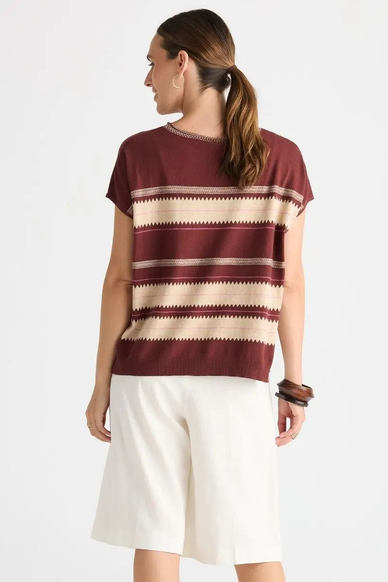Woman wearing Zig Detail Top in Sangria by Zaket & Plover style ZP8806 back