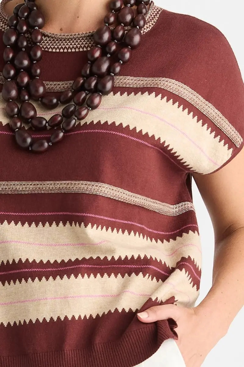 Detail of Zig Detail Top in Sangria by Zaket & Plover style ZP8806 knit pattern